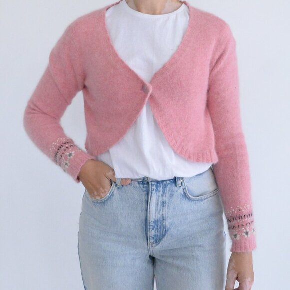 Planet Earth Pink 44% Australian Lamb Wool 34% Angora Fine Knit Crop Sweater M - Picture 1 of 12